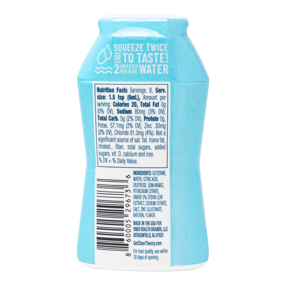 Blue Raspberry flavor drops dispensed into water for a bold, low-calorie drink