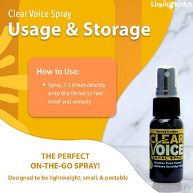 Packaging display of Clear Voice Honey Lemon spray for on-the-go use