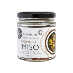 Clearspring Genmai miso jar seal highlights freshness and live fermentation for rich umami.