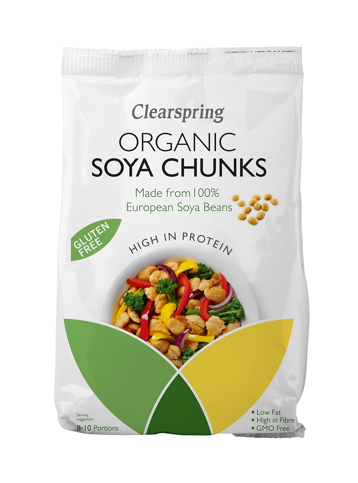 Clearspring Organic Soya Chunks 200g front view, versatile vegan protein for curries and stews.