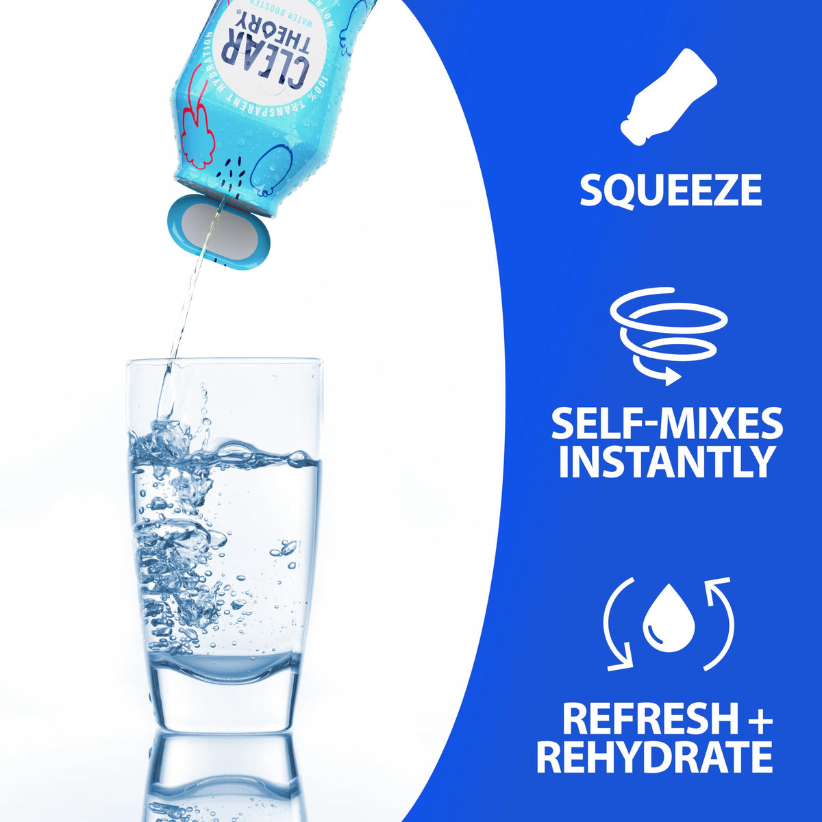 Clear Theory travel squeeze bottle ready for kids' hydration on the go.