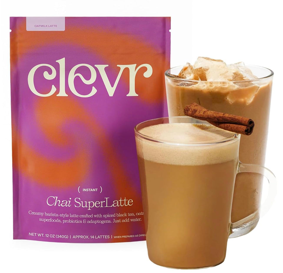 Clevr Chai Tea Latte tin front, cozy barista-style chai for a comforting morning ritual.