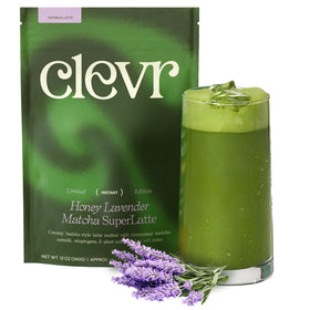Clevr Honey Lavender Matcha SuperLatte powder bag showing ceremonial-grade blend for steady energy