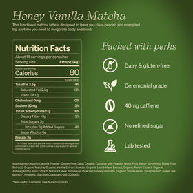 Hot latte in a mug using Clevr Honey Vanilla Matcha SuperLatte for smooth energy.