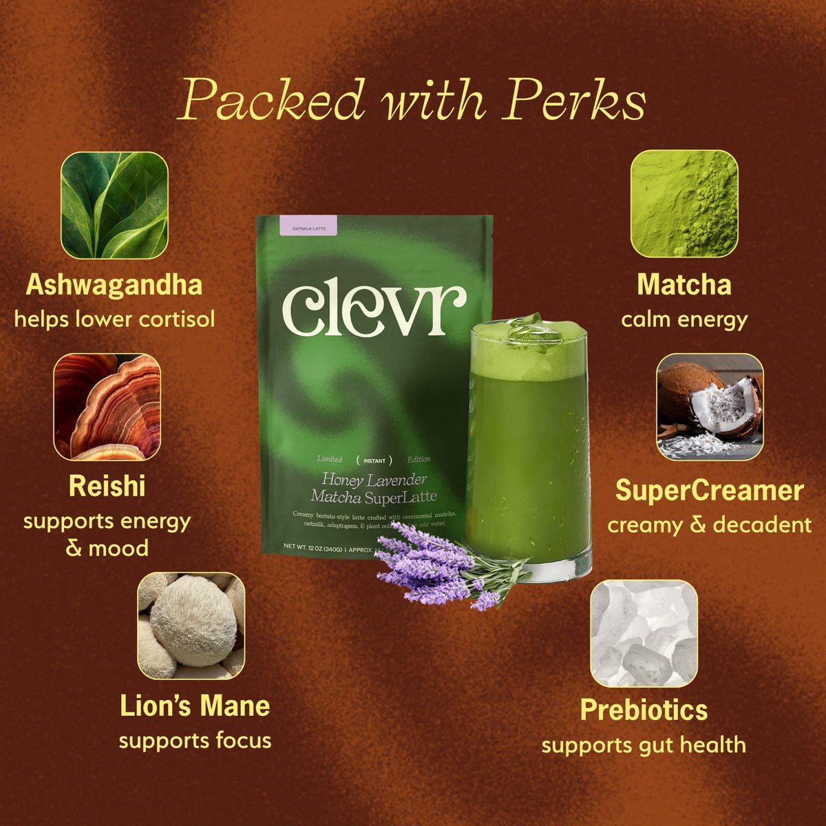 Clevr Matcha SuperLatte cup shows rich color and smooth foam