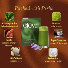 Clevr Matcha SuperLatte cup shows rich color and smooth foam