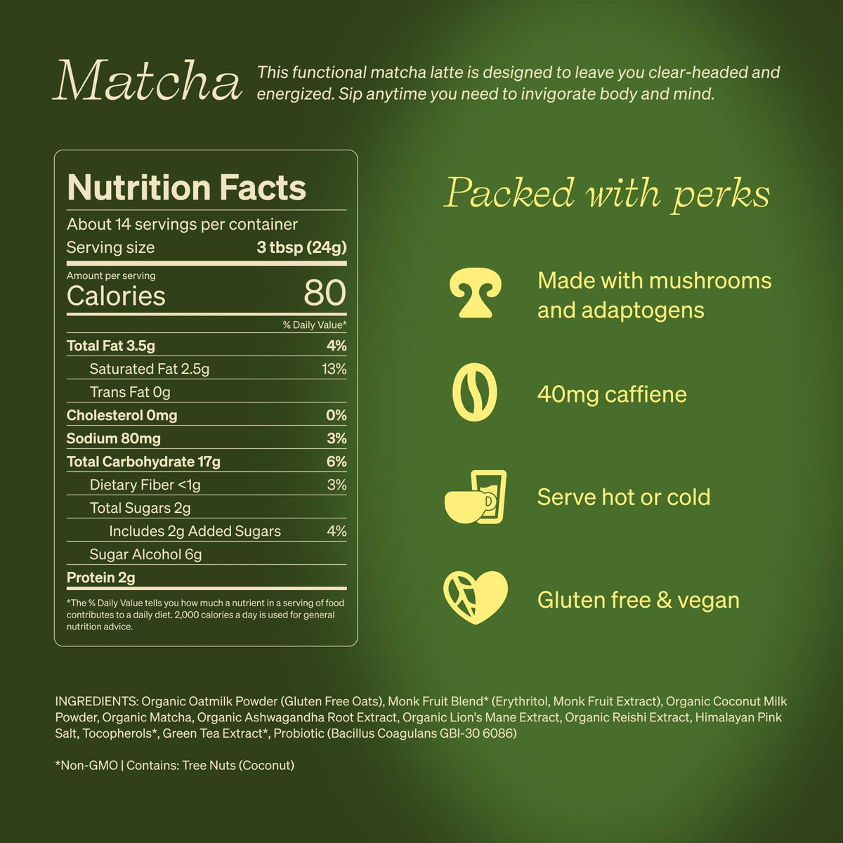 Clevr Matcha SuperLatte dairy-free latte mix for a smooth home cup.