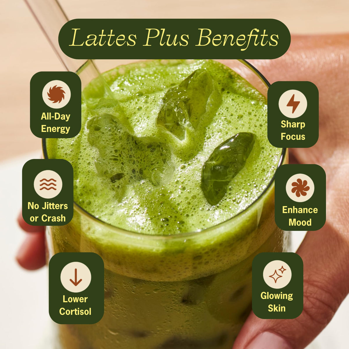 Clevr Matcha SuperLatte ingredients label highlighting Lions Mane and Reishi.