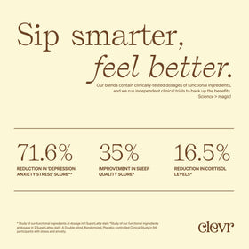 Clevr Matcha SuperLatte packaging shows clean ingredients and labels.