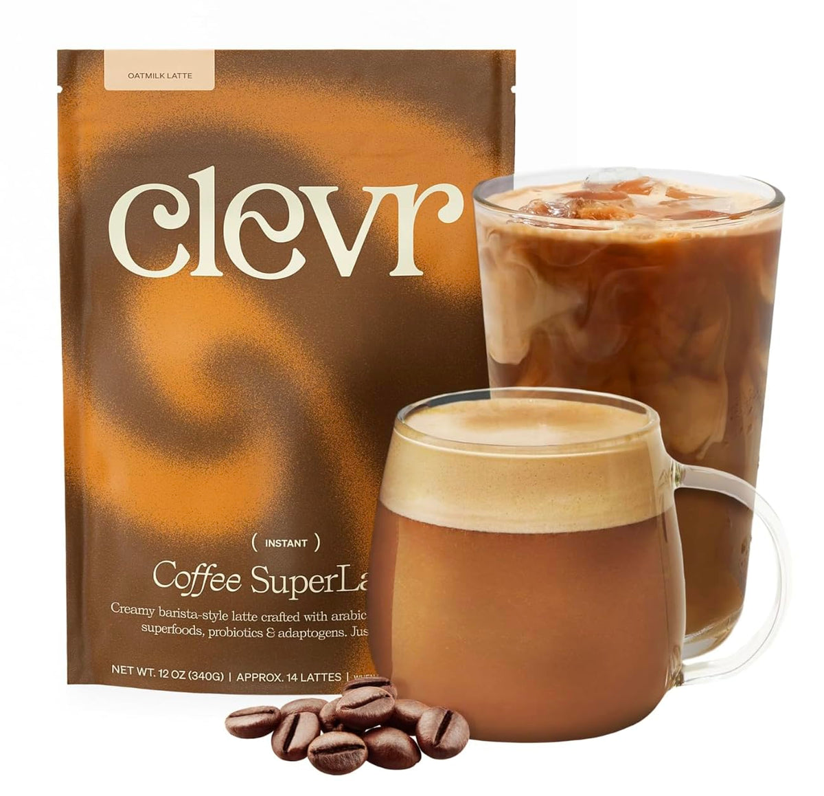 Clevr Mushroom Coffee latte with creamy foam for steady energy.