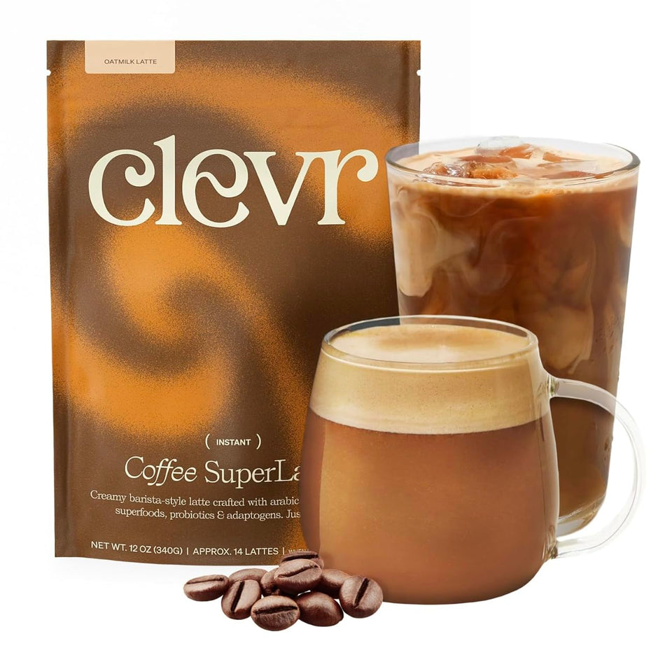 Clevr Mushroom Coffee latte with creamy foam for steady energy.