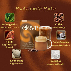 Clevr Lion’s Mane and Reishi mushroom mix with oat and coconut milk base.