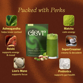 Clevr Pistachio Matcha SuperLatte foam shows silky texture for café-style lattes