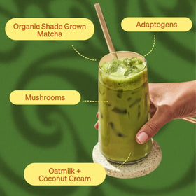 Clevr Strawberry Matcha SuperLatte hot latte in glass with creamy foam