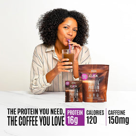 Click Coffee Protein double-shot espresso pour for an energy boost
