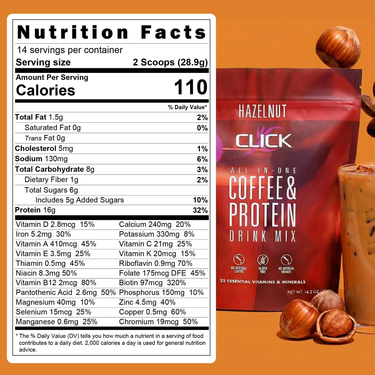 Click Coffee Protein hazelnut blended smoothie offers a creamy nutrient-rich option