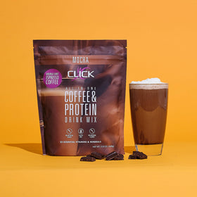 Click Coffee Protein package on shelf ready for purchase