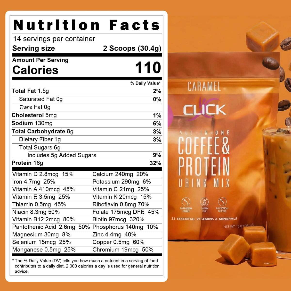 Hot mug of Click Coffee Protein for a protein-packed, comforting sip.