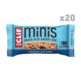 CLIF Bar Minis Chocolate Chip 20-pack side view for on-the-go snacking.