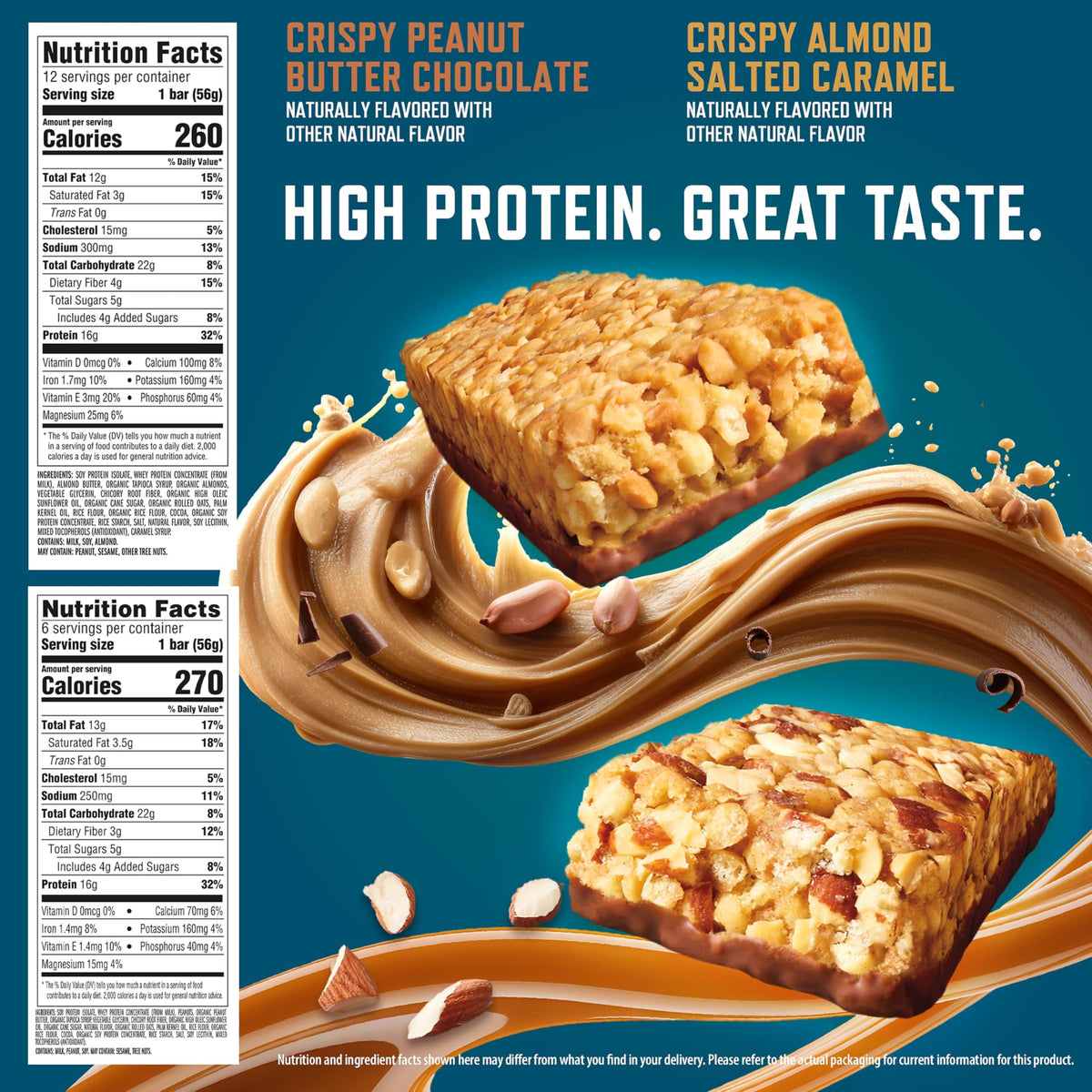 Two-flavor CLIF BUILDERS Crispy Almond Salted Caramel pack shown for travel snacking.