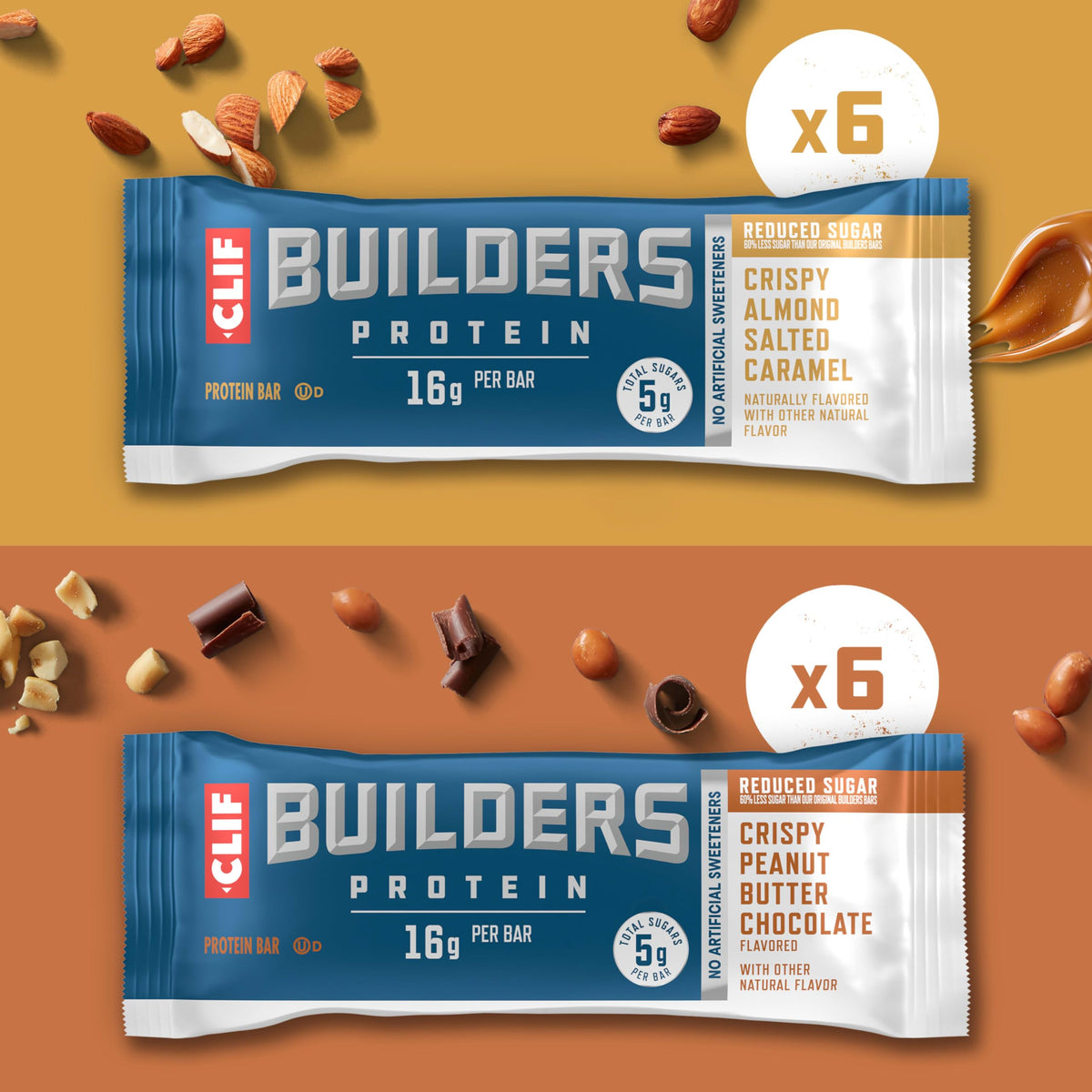 CLIF BUILDERS closeup almond crisp texture highlighting real almonds.