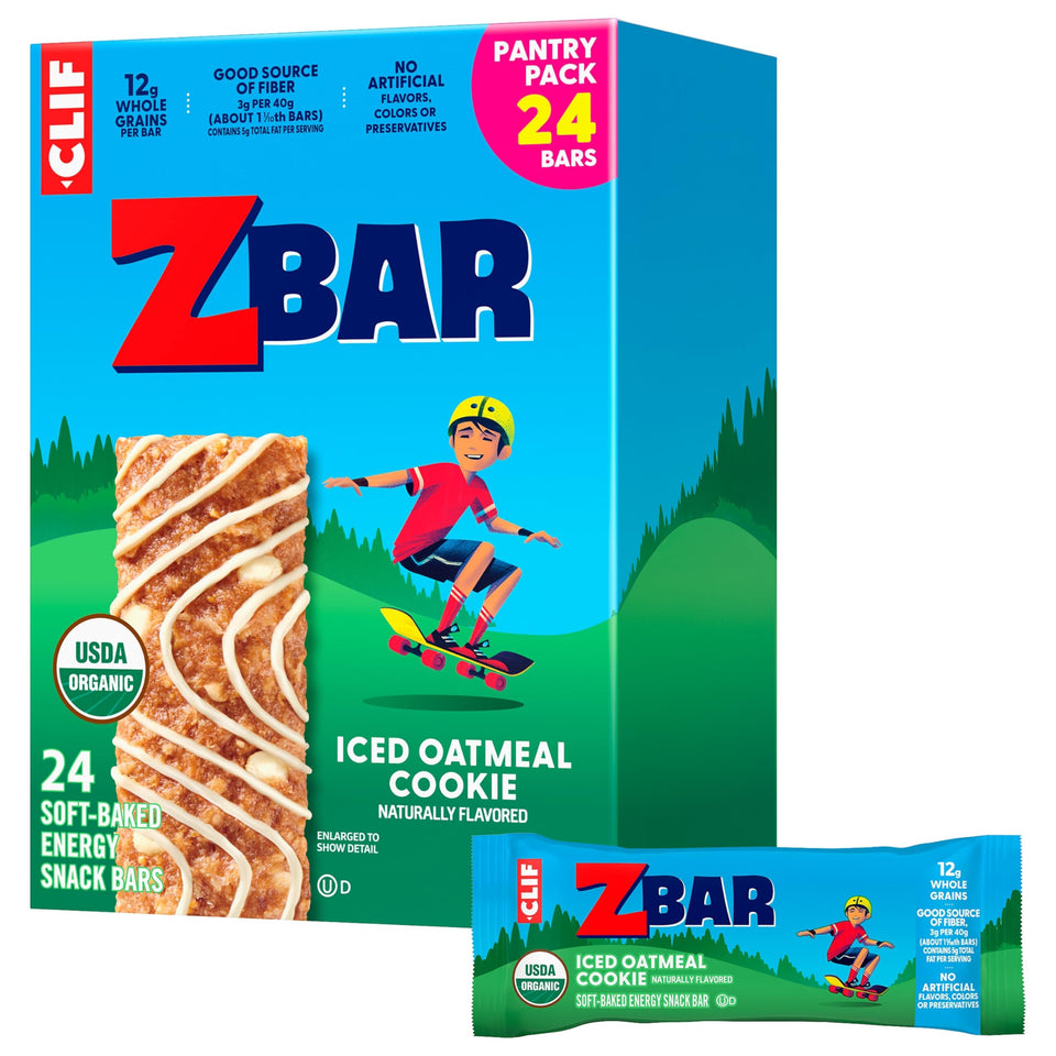 Clif Kid ZBar Iced Oatmeal Cookie box shown for lunchbox prep and portability