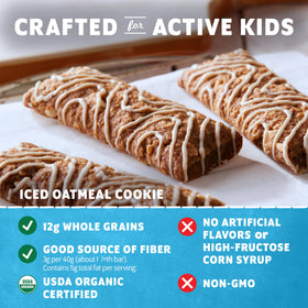 Nutrition information pane of Clif Kid ZBar Iced Oatmeal cookie close-up