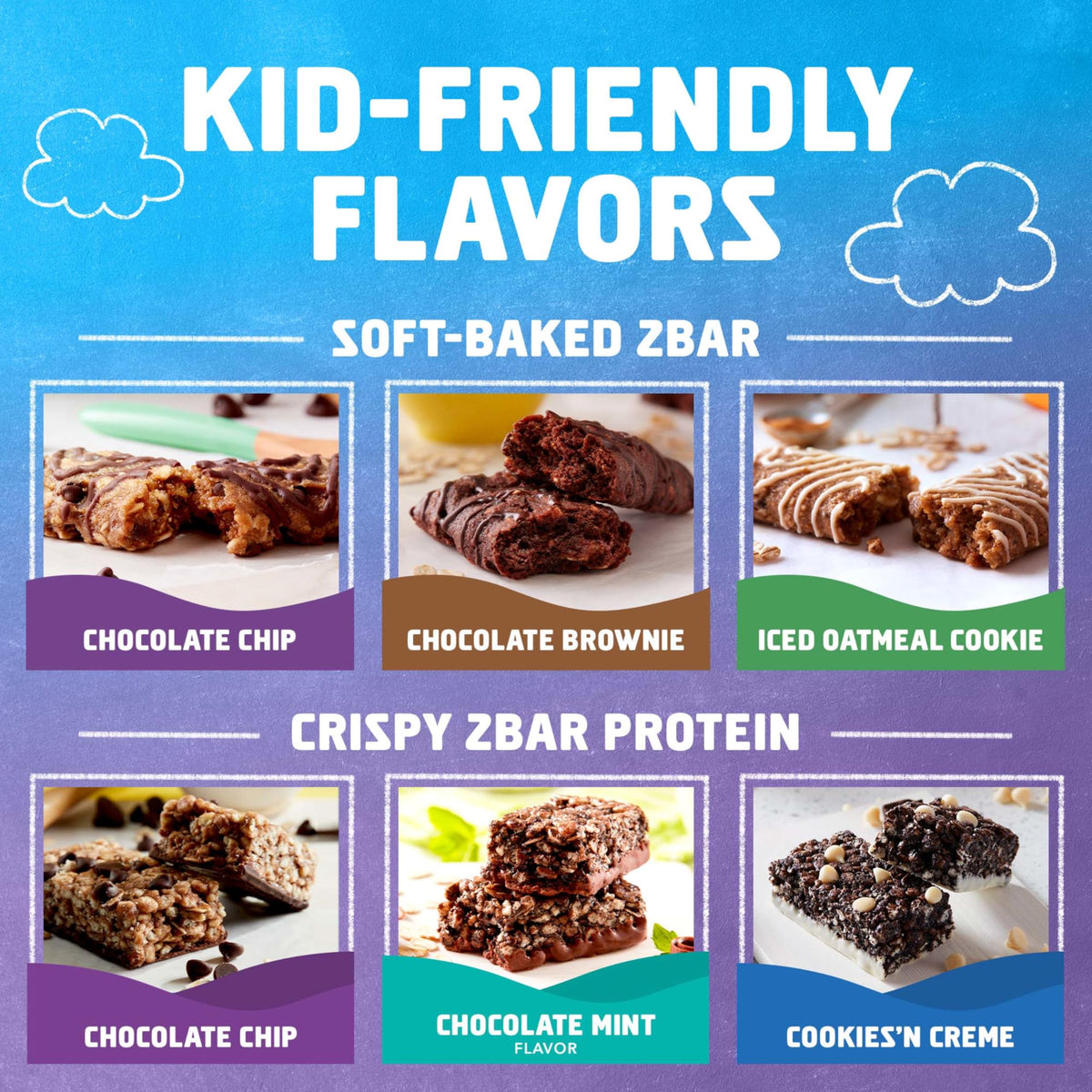 Variety of kid-friendly flavors showcased in colorful packaging.