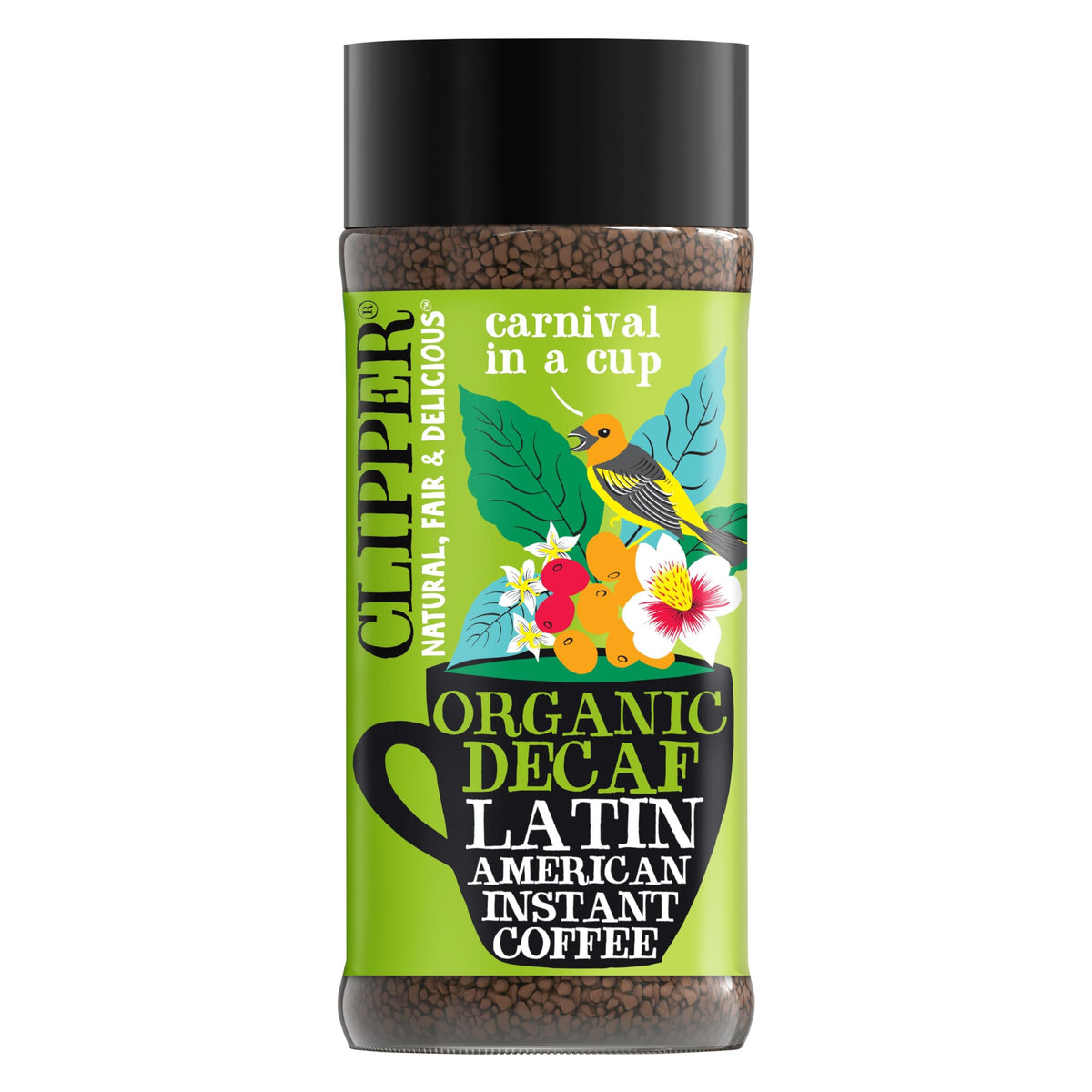 Clipper Coffee Latin American Decaf Instant cup—smooth, quick caffeine-free start to the day