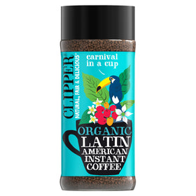Clipper Coffee organic Latin American instant coffee jar, ready for quick mornings.