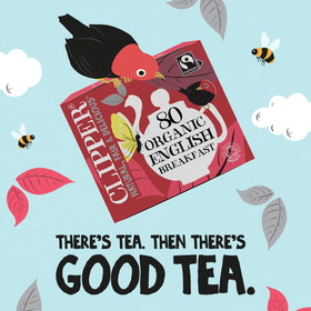 Clipper Tea Fairtrade logo highlights ethical sourcing supporting farmers worldwide.
