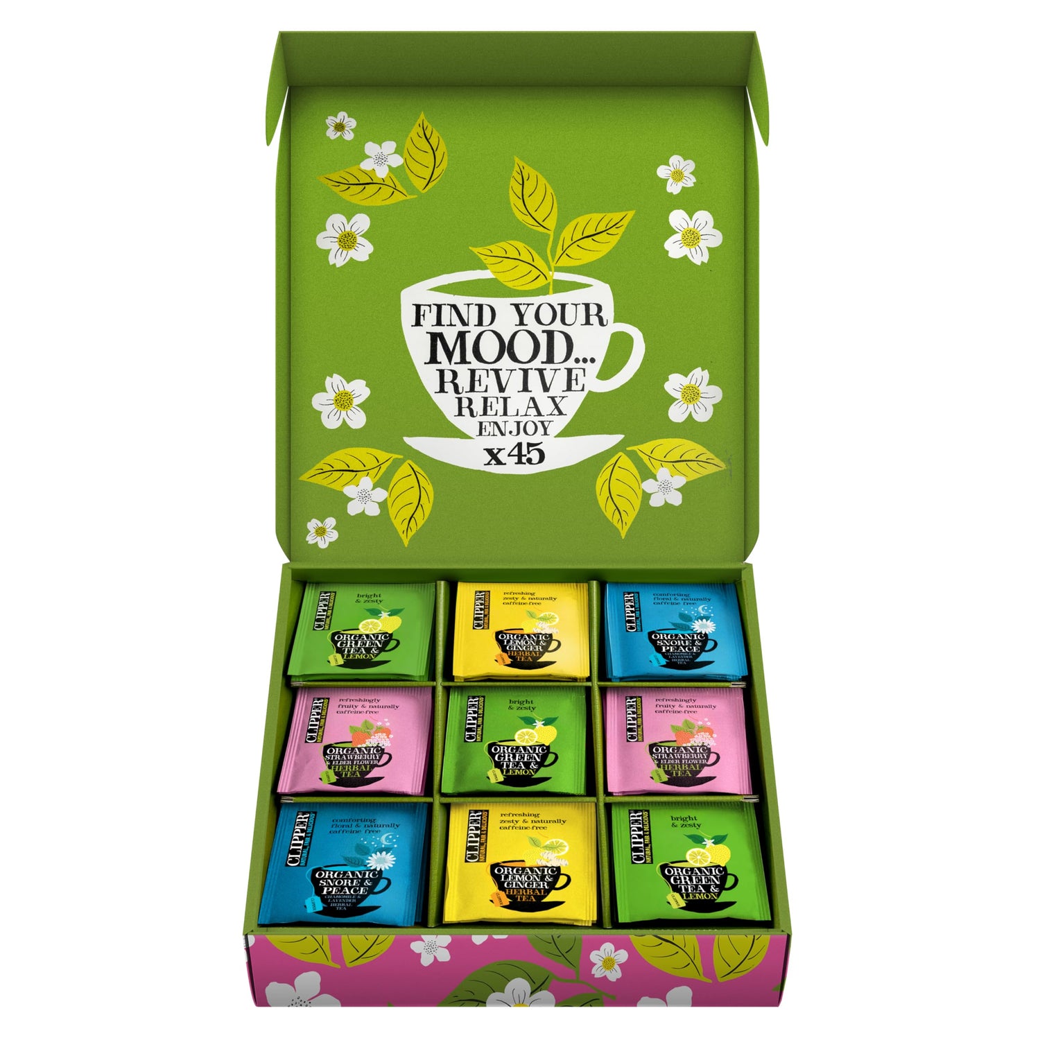 Clipper Tea gift box front view, ideal for gifting tea lovers