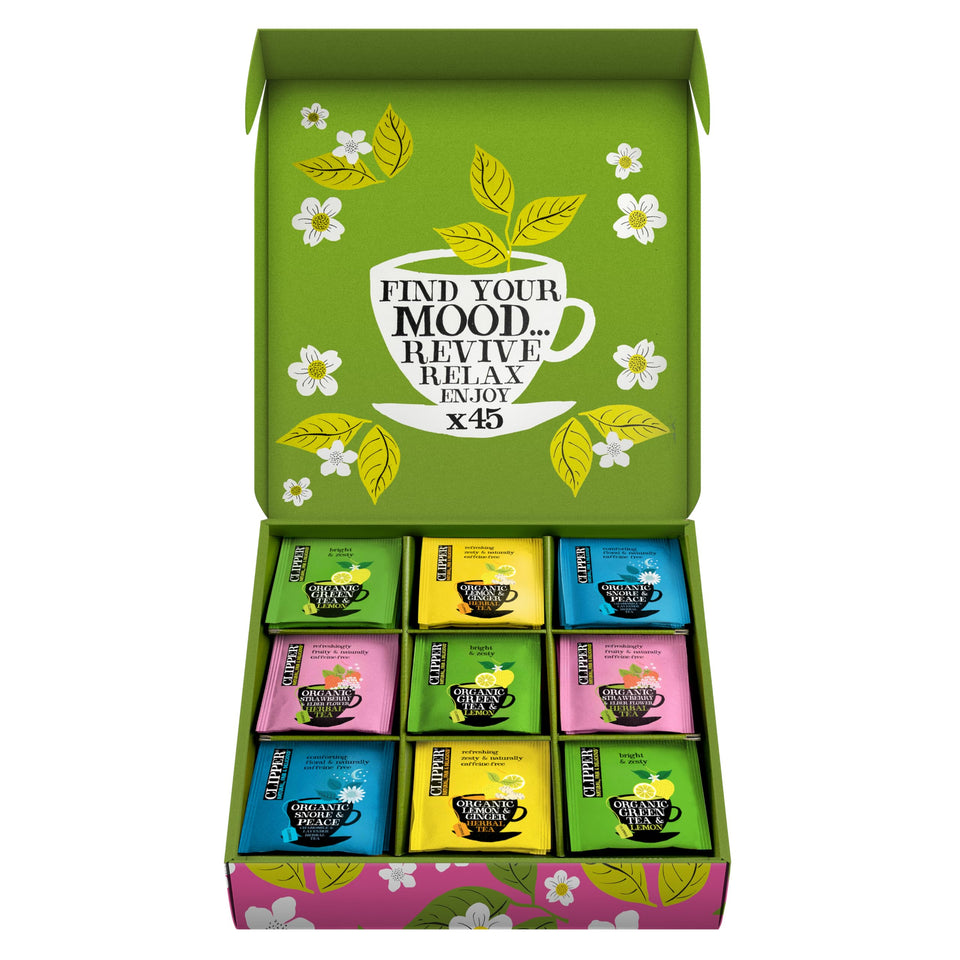 Clipper Tea gift box front view, ideal for gifting tea lovers