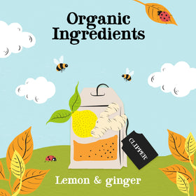 Clipper Tea Lemon & Ginger teabags for refreshing iced tea with citrusy notes.