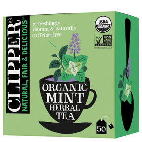 Clipper Tea Mint Herbal Teabags pack offers caffeine-free refreshment for a daily routine.