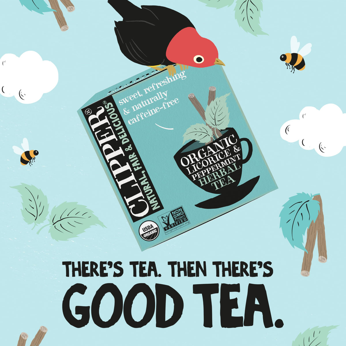 Clipper Tea peppermint licorice teabags organic label signifies trusted quality.