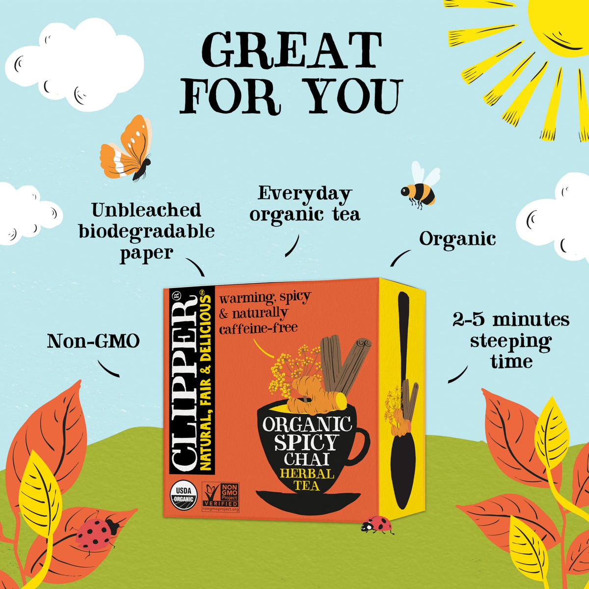 Clipper Tea Spicy Chai steeping tea in a kettle releasing warm aroma