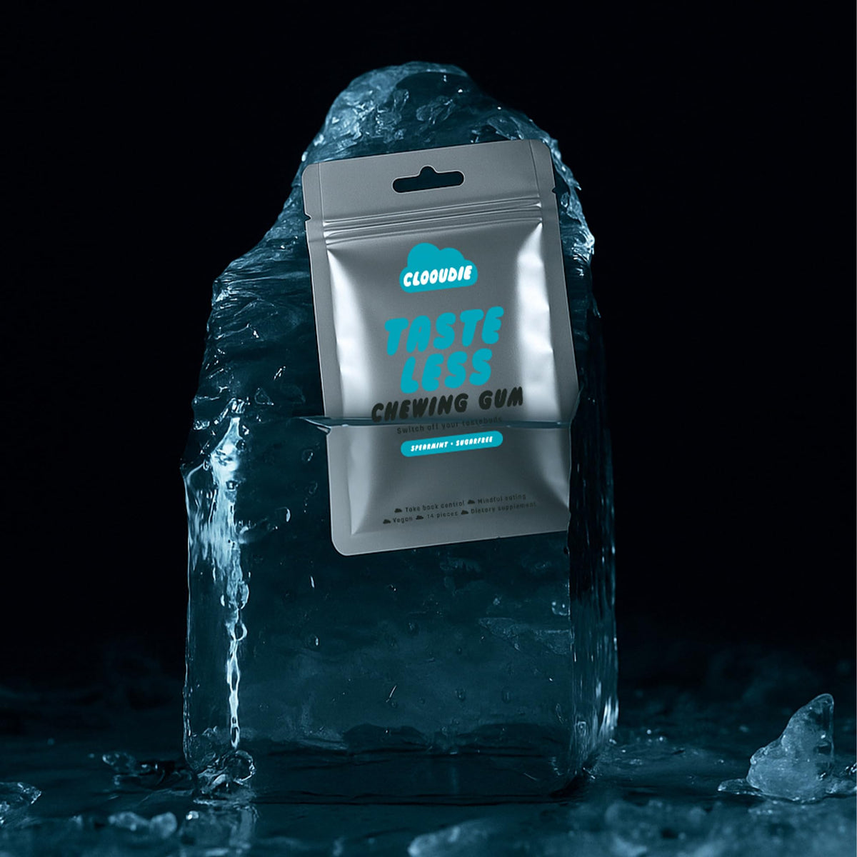 Clooudie vegan sugar-free gum highlighting plant-based ingredients