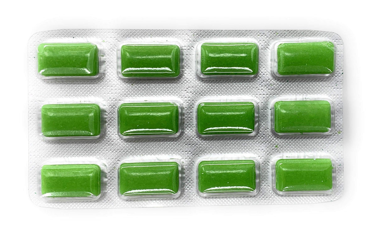 Cloret's Plus Mint gum open pack with pieces ready to pop in.