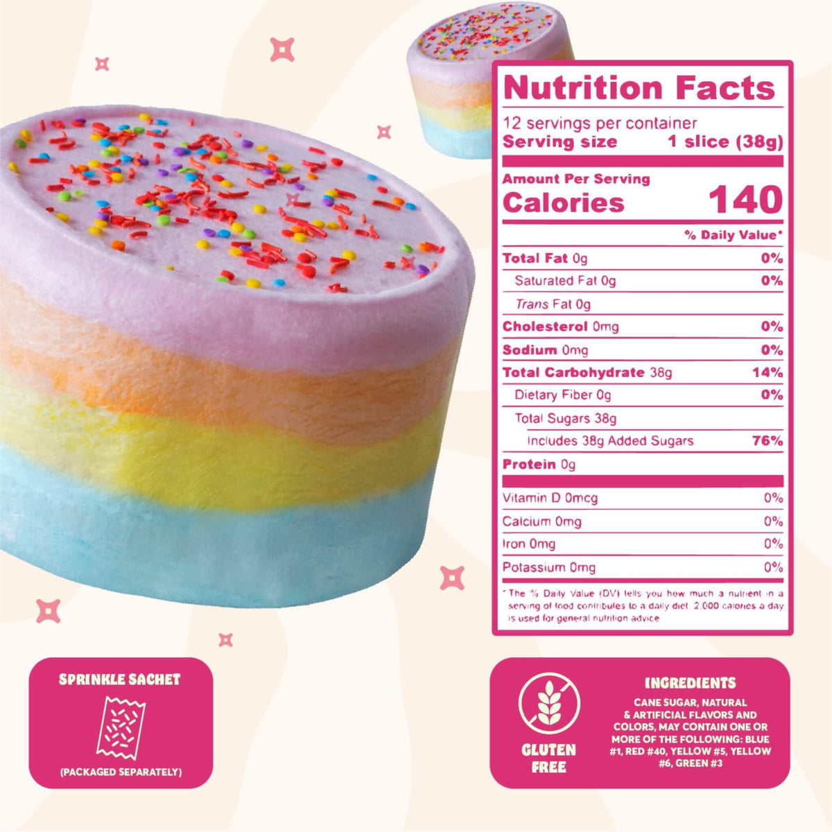 Cloud Cake Cotton Candy Cake ships in temperature-safe packaging to arrive fresh.