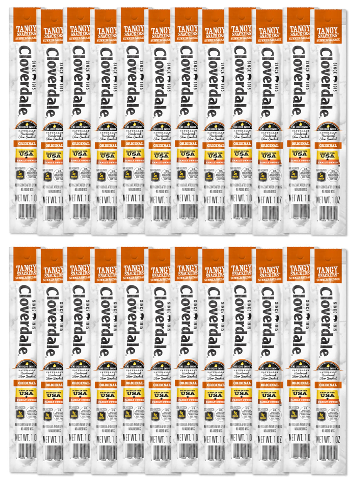 Cloverdale Tangy Snackers 24-pack front view, convenient grab-and-go snack for busy days.