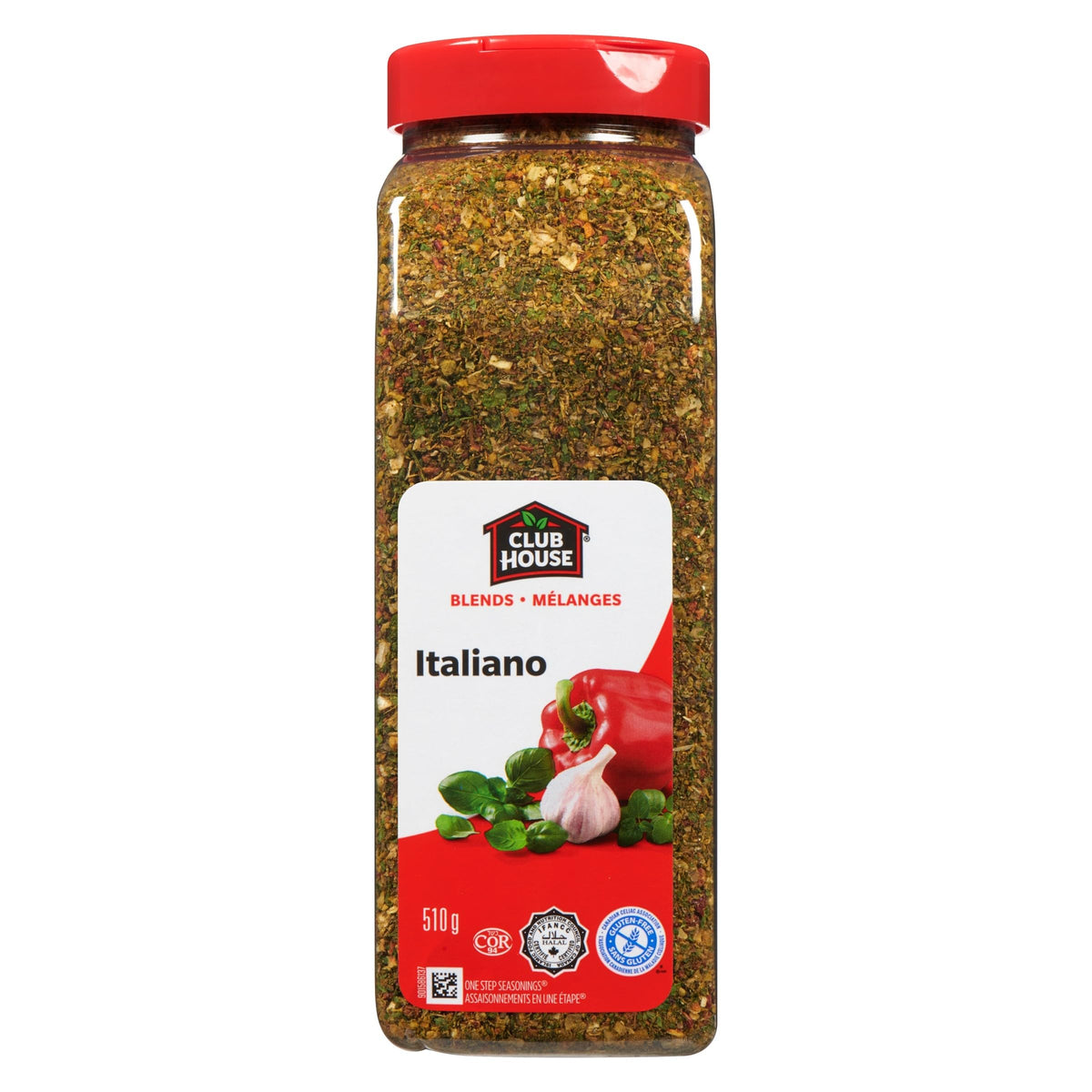 Club House Italiano One Step Seasoning bottle on counter for quick flavor.