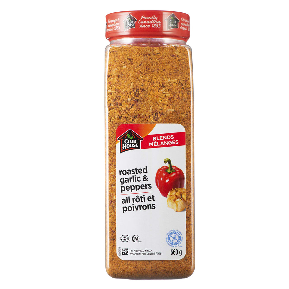 Club House Roasted Garlic and Red Pepper seasoning jar ready to elevate meals