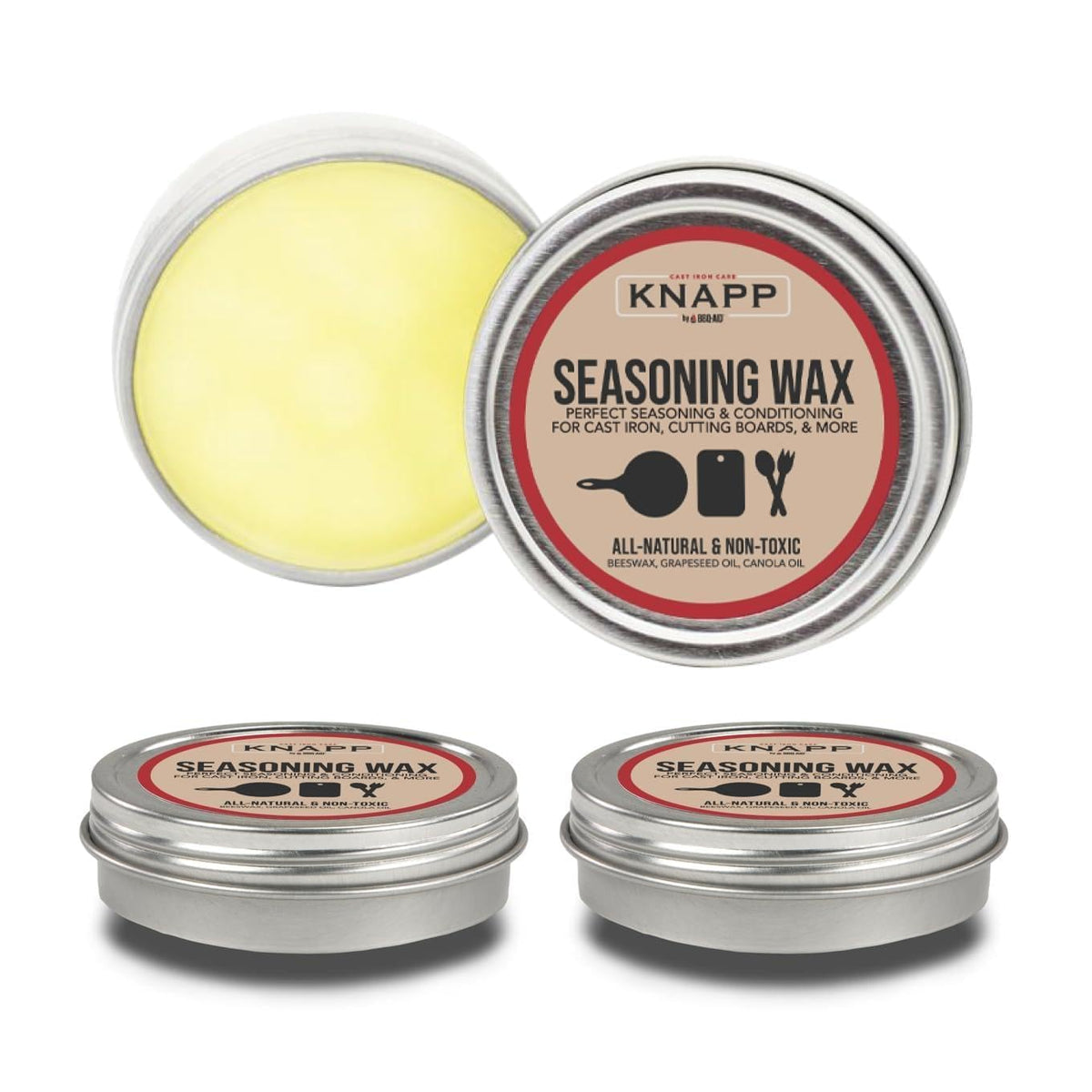 CM SCRUBBER Knapp seasoning wax in a 2 oz tin protects cast iron cookware.