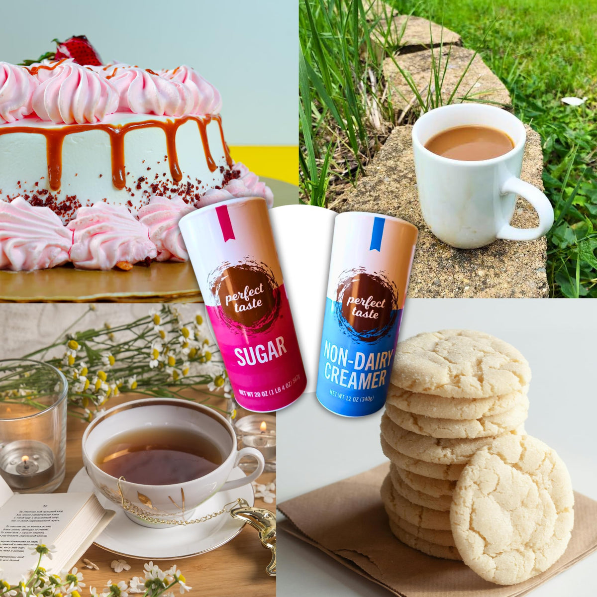 CMC Products Perfect Taste creamer powder dispense into coffee, smooth texture for beverages.