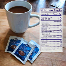 CMC Products single-serve creamer packets close-up showing smooth dissolving texture