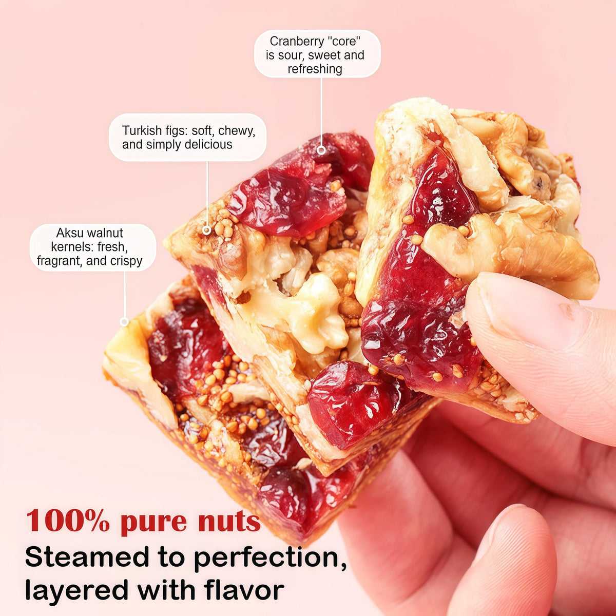CN HERB Cranberry Fig Walnut Pie ingredients closeup highlighting three-ingredient simplicity.