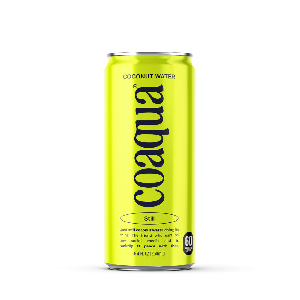 CoAqua coconut water 24-pack on display for daily hydration.