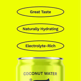 Front view of CoAqua coconut water can for pure hydration on the go