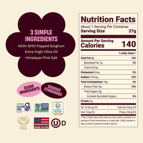 Cob sorghum snack bag close up highlights simple ingredients.